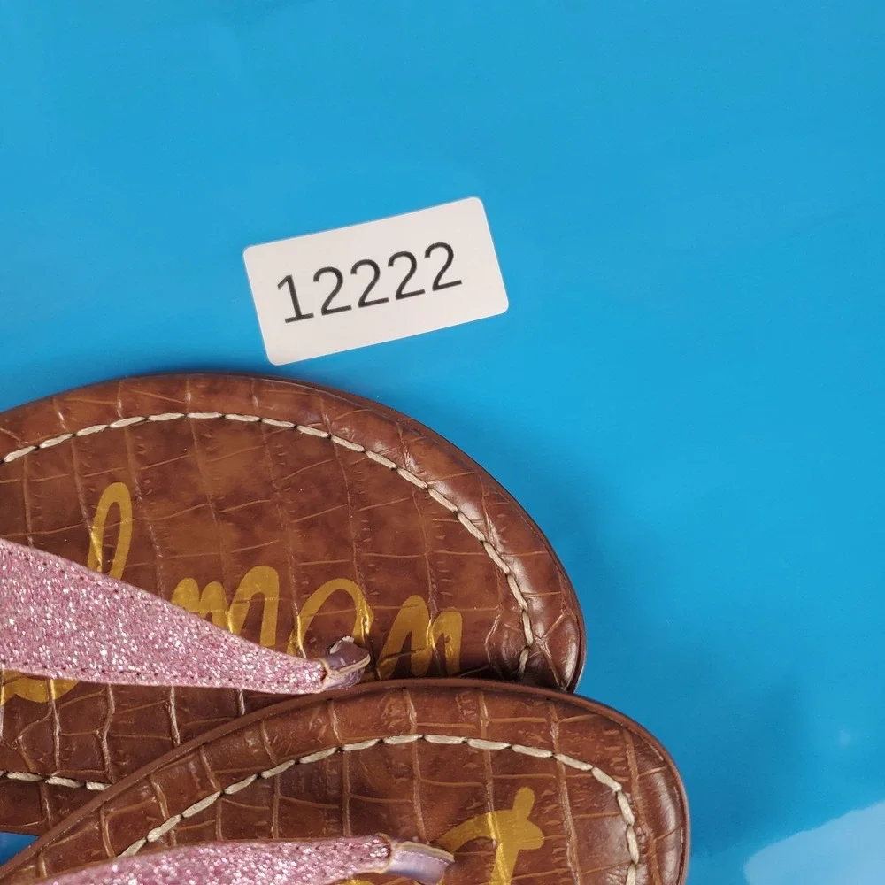 Sam Edelman Gigi Kid Thong Sandal Sz 3 Sparkling Pink Leather Slingback Open Toe